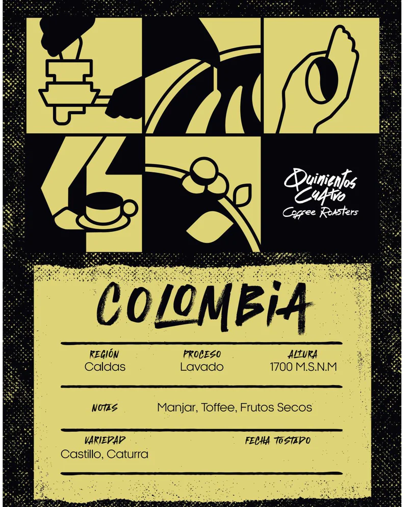 Etiqueta de café Colombia — Quinientos Cuatro Coffee Roasters