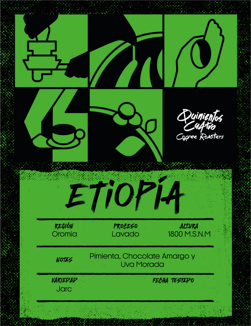 Etiqueta de café Etiopía — Quinientos Cuatro Coffee Roasters